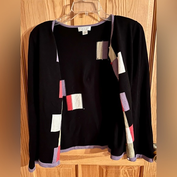 Christopher & Banks Black Cardigan w/Colorful Blocks Buttons SZ L Teacher Modest - Picture 14 of 17